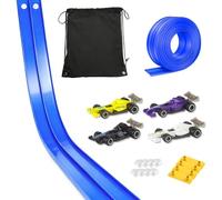 Pista De Coches 5m - Pista De Carreras con Rampa. Incluye 4 Coches De Juguete, Flexible para Loops, Saltos Y Rampas. con 1 Bolsa De Almacenamiento. Regalo para NiñOs Y NiñAs De 3 AñOs