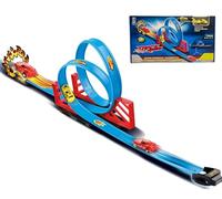 Pista de juguete con doble vuelta de la muerte, circuito de 2,5 metros con coche de pista, máquinas de pista, pistas de vuelta a la muerte, coche incluido, pistas bucles, pista acrobática
