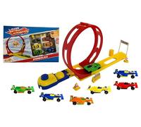 Pista de juguete Giro della Muerte 360° con 6 coches incluidos, pista hiperbólica, flexible, súper bucles acrobáticos, con pista modificable para coche con lanzador de fórmula deportiva