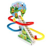 Pista de juguete subida de las escaleras eléctrica con luces, sonidos música luminosa pista carrera feliz patuco pista niños perros pingüinos montaña rusa escalada escalador trenes slide raza led (A)