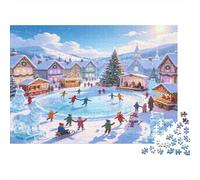 Pista de Patinaje Invernal Puzzle de 1000 Piezas Papel Puzzle para Adultos Pueblo Nevado Relajación Familiar Decoración Hogar Regalo 70x50cm/1000pcs