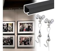 Pista profesional para colgar cuadros de techo/paredes con ganchos ajustables y poleas deslizantes, sistema de exhibición de riel de galería de 155 cm para fotos y marcos de arte