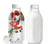 PISTISJACK 2 PCS 1L Botellas de vidrio con Tapas, Botellas Cristal Reutilizable, Botella Vidrio Transparente, botellas de zumo, para Oats, Cereales, Yogur, Pudín, Aceite, Leche, Zumo y Limonada