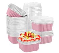 PISTISJACK 50pcs moldes para cake, mini vasitos para postres, dessert cups aluminio, moldes magdalenas, tartas de queso, crema, pudín (rosa)