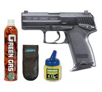 Pistola Airsoft HK USP Compact C02 Blowback Metalica. + Funda Portabalines + 1000 Bolas + bombonas Co2. 23054/21993/18398