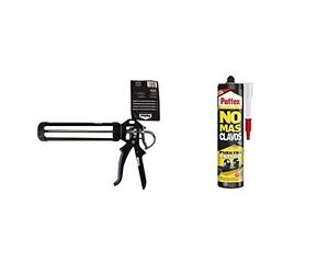 Pistola C-9 Profesional + Pattex No Mas Clavos Original, adhesivo de montaje resistente blanco, 1 x 370 g cartucho