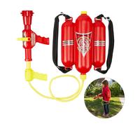 Relaxdays Set 4 Pistolas Agua con Mochila Apagar Incendios 2,5 L, Extintor Bombero, Jugete Niños 30 x 20 x 8 cm, Rojo y Amarillo