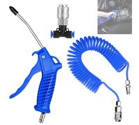 Pistola de Aire Soplado Kit, Pistola de Aire para Camiones con Manguera en Espiral de 5 M, Pistola de Aire con Acoplamiento Rápido en T, para Camión, Automóvil, Barco (Azul)