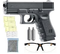 Pistola de Balines Glock 19 (CO2) - Pack Pistola de Aire Comprimido <3,5J Calibre 4.5 + Balines de Acero (BB'S) + Gafas de protección + 2 bombonas CO2 + Tarjeta Armas. Réplica Oficial