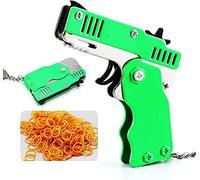 Pistola de Banda de Goma Mini Metal Plegable de 6 Disparos con Llavero y 60Pcs Banda de Goma,Plegable Hecha a Mano Pistola de Juguete Mini de Goma metálica con Llavero (Verde)