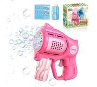 Pistola de Burbujas para Niños, 15 Hoyos Maquina Burbujas de Jabon Automática,130ml Solución, Juguete para niños y Adultos Regalo Cumpleaños Verano, Jardin Exterior, Recuerdos de Fiesta Boda, Rosa