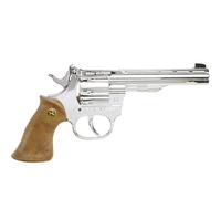 Pistola de cadete plata 19 cm policía 100 disparos vaquero occidental de plástico y zinc accesorios de disfraz para niños y adultos Carnaval