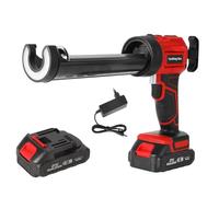Pistola de calafateo con batería de 18 V, con cargador, prensa de cartuchos, batería con LED y 4 velocidades, pistola de silicona eléctrica de 300 ml para sellar (1 batería)