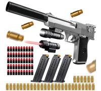 Pistola de Espuma Blaster,Foam Blasters,Pistola de Juguete Realista,Pistola Juguete con silenciador,Toy Gun con Eyección de Carcasa Revista Shell,Modelo de Pistola para 14 Regalos para niños (Plata)