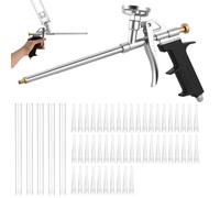 Pistola de espuma de poliuretano, 2 unidades, pistola de espuma de construcción, pistola dosificadora para sellar, rellenar, con 5 boquillas largas y 50 boquillas cortas, no necesita limpiador