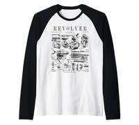 Pistola de Fuego giratoria Revolver con Estampado de Patente Vintage Camiseta Manga Raglan