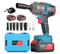 Pistola de Impacto a Batería 1/2” ,1300 Nm, Llave de Impacto a Batería 21V con 2 Baterías 4.0Ah, 3 Velocidades, 6 Vasos (14-22 mm), Pistola Impacto Batería para Coche y Taller