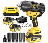 Pistola de Impacto Bateria 2100 Nm, 3/4" Llave de Impacto Brushless con 2 * 4000mAh Baterías & 5 Enchufes & Adaptador de 3/4" a 1/2", Destornillador de Impacto para Coche, Camión y Hogar, Amarillo