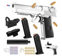 Pistola de juguete para niños, pistola de juguete con bolas suaves, armas de juguete, EVA Espuma Juguete Blaster con 50 Soft Bullet,24 juego de cascascos, 2 cargadores/silencioso/visor infrarrojo