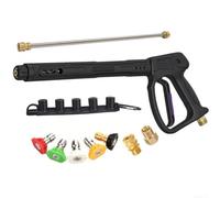Pistola de lavado a presión de 400 bar con giro de 360 grados, bloqueo de seguridad, 5 boquillas y extensiones ajustables para una limpieza eficaz al aire libre