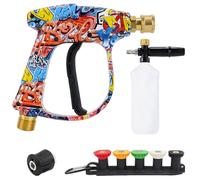 Pistola de lavado a presión de mano corta con conector rápido de 1/4 de pulgada, 5 boquillas de pulverización y regadera, cañón de espuma de potencia Graffiti Max de 3000 PSI, para cerca de patio de c