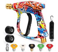 Pistola de lavado corta de alta presión con 5 boquillas y 2 conectores de manguera, pistola limpiadora de 4000 PSI, pistola de agua de lavado de coche, M22-14 mm, entrada de agua a conexión de 1/4