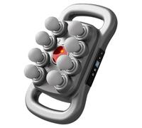Pistola de masaje de 8 cabezas, masajeador de percusión de tejido profundo con 3 modos, 30 niveles de intensidad y herramientas de masaje eléctrico de luz roja para aliviar el dolor muscular en esp