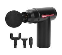Pistola de masaje de tejido profundo, mini pistola de masaje de facsia muscular portátil, masajeador de percusión eléctrico de mano con 4 cabezales de masaje, 6 niveles de tensión (Negro)