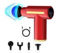 Mini pistola de masaje muscular con 6 niveles ajustables y 4 cabezales de masaje.
