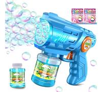 Pistola de pompas de jabón, máquina de burbujas para niños, máquina de burbujas de jabón con luz LED, con depósito de 100 ml, color azul, automático para niños, juguete de fiesta (azul)