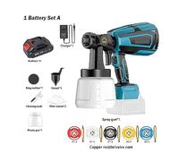 PISTOLA DE PULVERIZACIÓN inalámbrica eléctrica de 1000ML, pulverizador de pintura for muebles de coche, aerógrafo con revestimiento de acero, 5 boquillas compatibles con batería(1 Battery Set A)