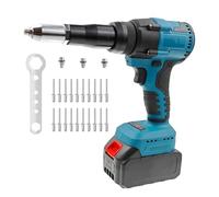 Pistola de Remaches a Batería, 400W Remachadora Eléctrica Sin Escobillas con luz LED para Remaches Ciegos de 2,4-5,0 mm, Incl Adaptadores para Remaches de 3.2/4.0/4.8 mm(Sin Batería)