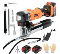 Pistola engrasadora eléctrica 2 en 1 con 2 baterías de 4000 mAh y Cargador, 10.000 PSI engrasadora eléctrica con 3 acoplamientos, Manguera de 39,4 Pulgadas y maletín de Almacenamiento