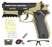 Pistola Gamo PT-80 Desert Attack, CO₂ 12 g, 4.5 mm. Incluye Tarjeta DE Armas, Maletín, Balines, Cargadores, Bombona y Gafas Protectoras