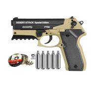 Pistola Perdigón Gamo PT-80 Desert Attack 4,5mm. + Funda + balines + bombonas co2. 42289/23054/29318