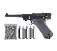 Pistola perdigon Lugger P08 Blowback 4,5mm + Funda + Balines + co2. 23054/29318/13275. Potencia 2,5 Julios