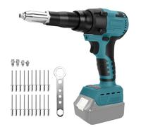 Pistola remachadora a batería compatible con Makita 18V batería, Tuerca de remache sin escobillas con luz LED, 20 remaches, 3 adaptadores y llave inglesa, Remachadora electrica portátil (sin batería)