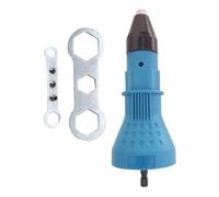 Pistola remachadora eléctrica, adaptador de pistola remachadora con vástago hexagonal, accesorio de taladro eléctrico de acero de aleación con 2 llaves de diferentes tamaños para remachar, azul