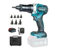 Pistola remachadora eléctrica, inalámbrica con batería de 5200 mAh, cargador, funda de transporte, iluminación LED, kit de herramientas de remache resistente