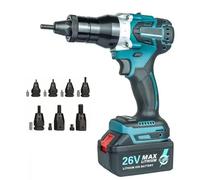 Pistola remachadora inalámbrica: herramienta de remachado automático sin escobillas de alta resistencia con 6 accesorios M3-M12, remachadora profesional con batería para metal, chapa metálica 5200mAh