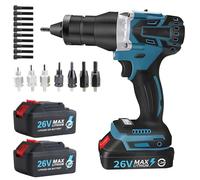 Pistola Remachadora Inalámbrica Inteligente 26V Con Modo De Memoria Y Marcha Atrás Automática, Kit De Herramientas 7 Mandriles (M3-M12), 2 Baterías De 5200 MAh Y Cargador Rápido
