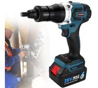 Pistola remachadora inalámbrica, kit de herramientas de remachadora eléctrica portátil para hierro y aluminio, diseño sin escobillas, batería de 5200 mAh