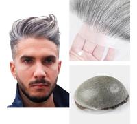 Pistolas de piel sintética para hombres, postizos de 10 x 8 pulgadas, sistema de reemplazo de cabello humano, 0,04 mm, pensamiento de piel, prótesis de pelo, implante para hombres (#1B80, 20% negro +