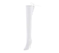 pistro Botas delgadas de tacón alto hasta el muslo para mujer, a escala 1/6, de piel sintética, con cremallera sobre la rodilla, para 12 pulgadas, color blanco
