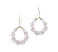 PISWENCY Pendientes de aro de oro de 14 quilates con perlas cultivadas de agua dulce AAA+ hechos a mano para niñas y mujeres, Oro amarillo, Perla