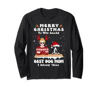 Pit Bull Christmas To The World Best Dog Mom Funny Xmas Manga Larga