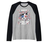 Pit Bull Dog Patriotic American 4th of July Dogs Lovers Camiseta Manga Raglan