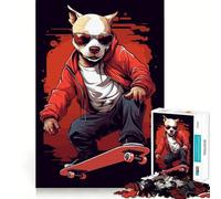 Pit Bull en patineta, Rompecabezas de 1000 Piezas para Adultos, Juguete Inteligente para el hogar, Corte Suave, Sorpresa navideña (50x75cm)