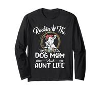 Pit Bull Rocking The Dog Mom and Aunt Life Funny Mothers Day Manga Larga