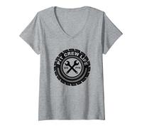Pit Crew Life: Emblema de neumático Go FTE Mechanic Pride Camiseta Cuello V, Mujer, Gris Jaspeado, L